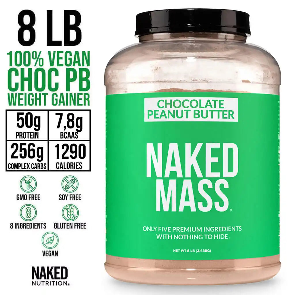 Chocolate Peanut Butter Vegan Mass Gainer Supplement | Naked Vegan Mass - 8LB