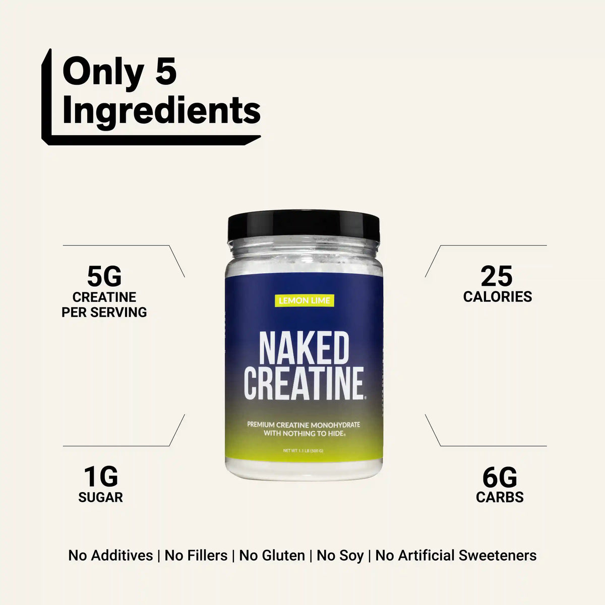 Lemon Lime Creatine Monohydrate Powder | Naked Creatine - 1.1LB